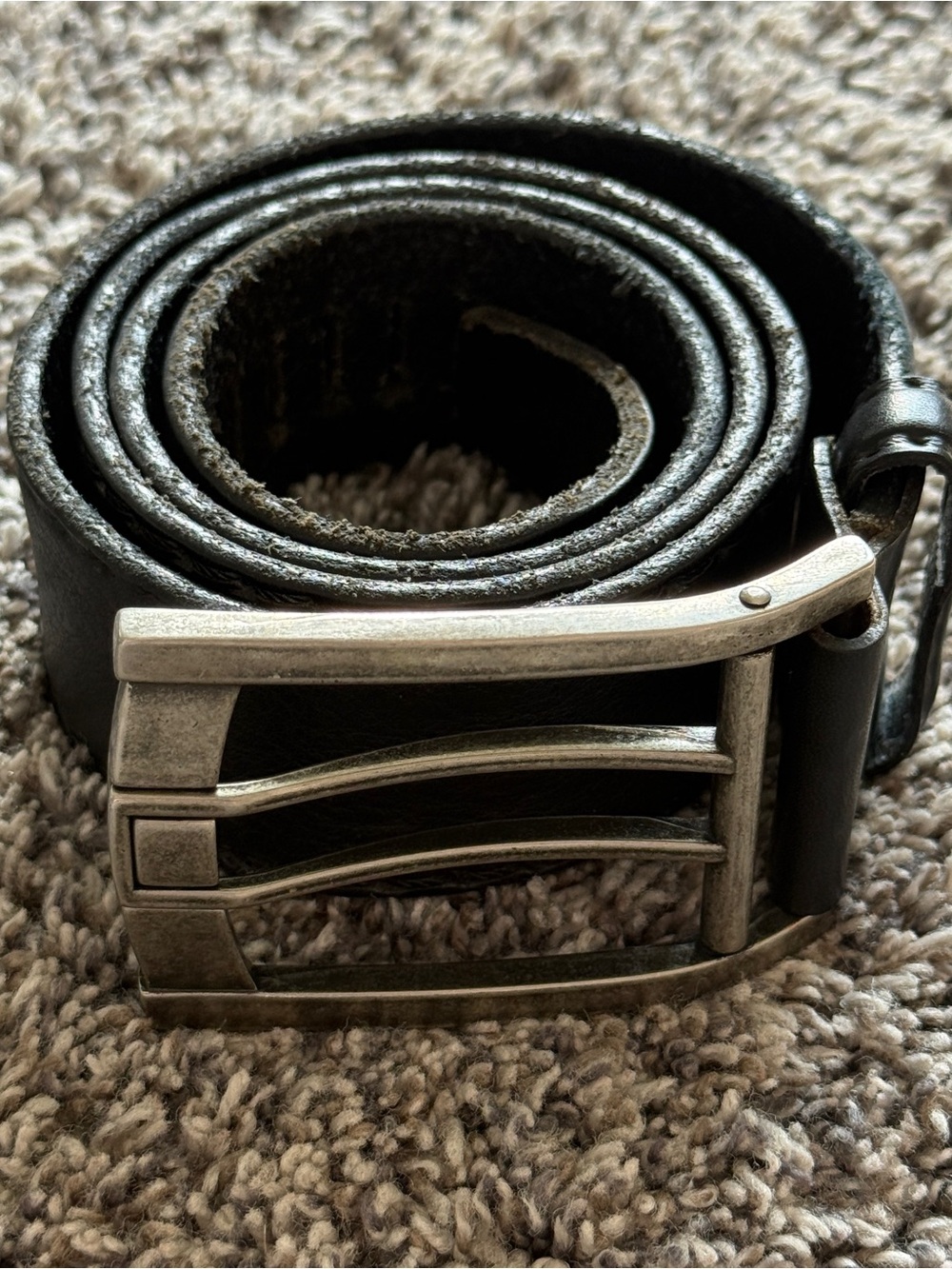 GP & Max Style 3082 Italy Mens 36-38 Real Leather Belt Black 1.25" Silver Buckle